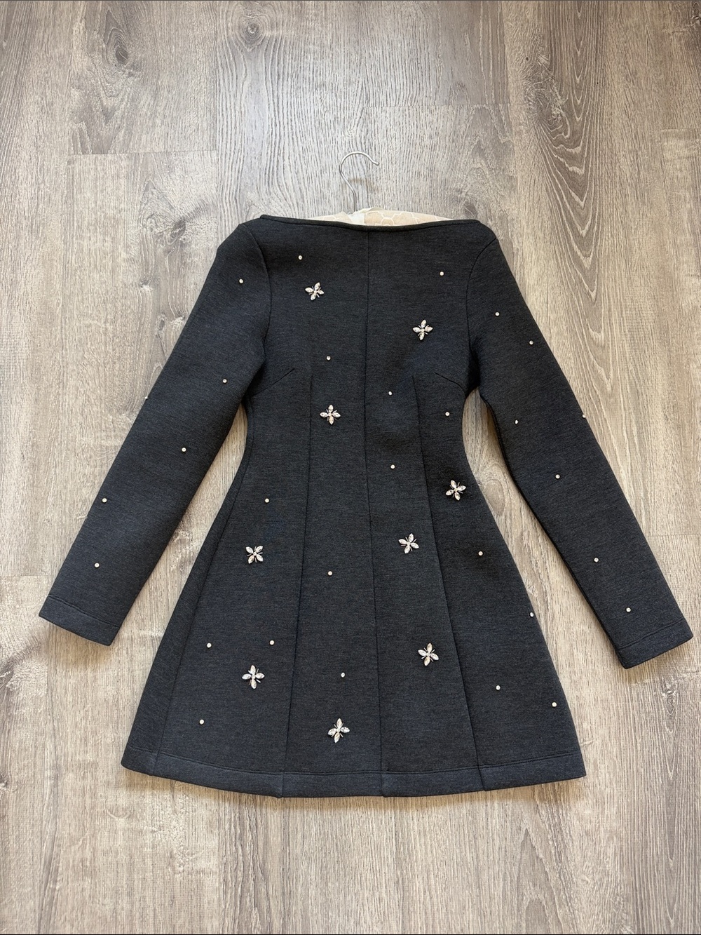 H&M Black Embellished Long Sleeve Fit-and-Flare Dress/ XS